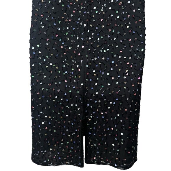 Vintage 100% Silk Rainbow Sequin Beaded Midi Dress Party New Year’s Evening L - Picture 7 of 11